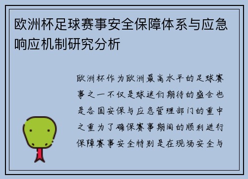 欧洲杯足球赛事安全保障体系与应急响应机制研究分析