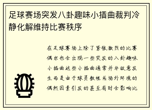 足球赛场突发八卦趣味小插曲裁判冷静化解维持比赛秩序